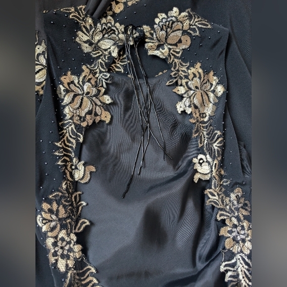 Pearce Fionda Designer Gold Black Cocktail Backless Bead Gown - Picture 6 of 8